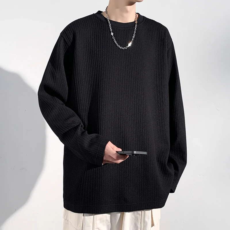 Mens Fashion Summer - Kaos Lengan Panjang Rajut Bergaris untuk