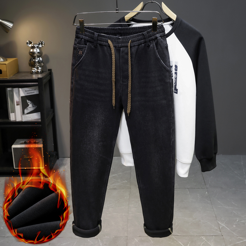 Men'S Fashion Grey Jeans - Celana Jeans Fleece Baru Musim Dingin