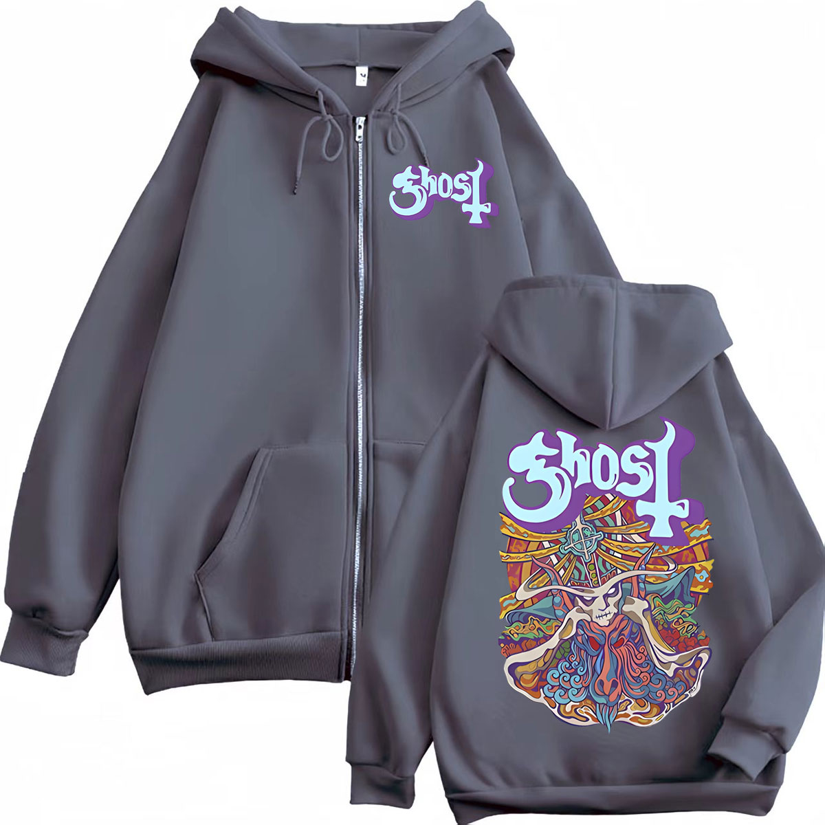 Hoodie Ritsleting Grafis Ghost - Mens Fashion Zip Up Hoodies ulasan dan harga