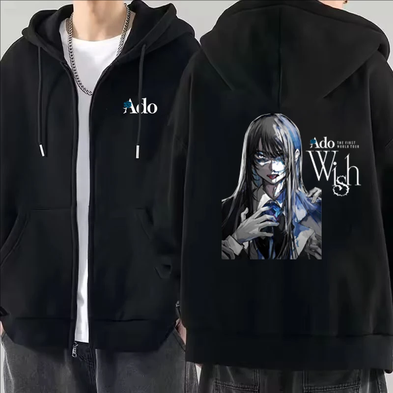 Hoodie Zipper Cetak Grafis Ado - Mens Fashion Zip Up Hoodies ulasan dan harga